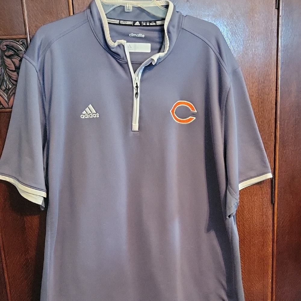 Adidas Gray Chicago Bears Football Jersey Shirt with Quarter-Zip